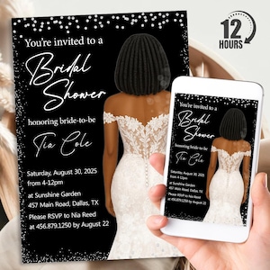 Bridal Shower Invitation, Personalized Bride To Be Invite, African American Bride Digital Download Printable Template, Evite, Text Invite