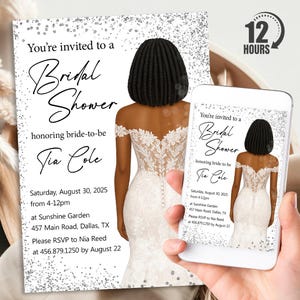 Bridal Shower Invitation, Personalized Bride To Be Invite, African American Bride Digital Download Printable Template, Evite, Text Invite