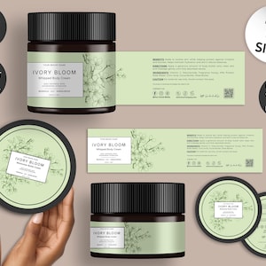 Jar Label Templates, DIY Body Product Labels, Face Cream Design, Round Tin Labels, Editable Cosmetic Packaging, Jar Sticker, Floral, FWB1