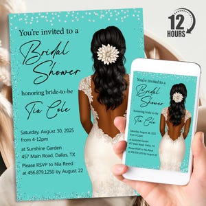 Bridal Shower Invitation, Personalized Bride To Be Invite, African American Bride Digital Download Printable Template, Evite, Text Invite