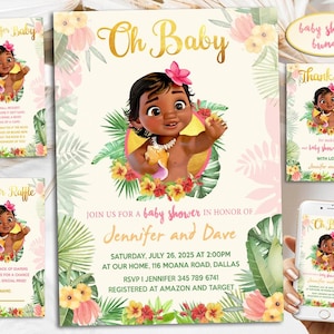 Moana Baby Shower Invitation, Personalized Baby Moana Baby Shower Bundle, Digital Download And Printable Templates, Evite, Text Invite