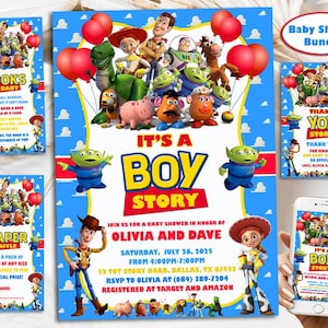 Toy Story Baby Shower Invitation, Personalized Boy Story Baby Shower Bundle, Digital Download And Printable Templates, Evite, Text Invite
