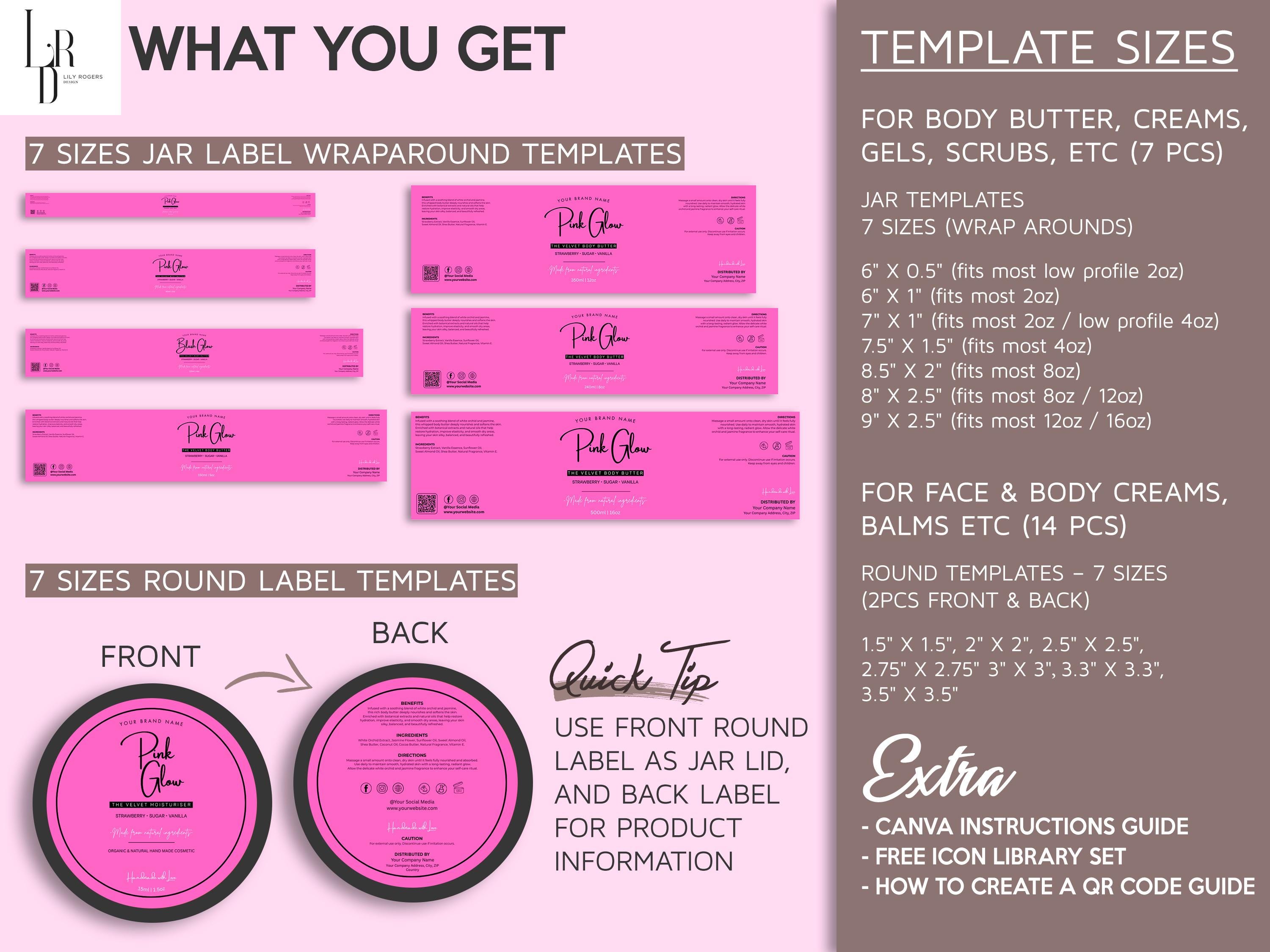Jar Label Templates, DIY Body Product Labels, Face Cream Design, Round ...