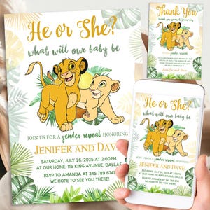 Simba Gender Reveal Invitation, Personalized Simba Or Nala Invite, Her Or She?, Digital Download Printable Templates, Evite, Text Invite