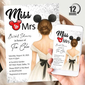 Mickey and Minnie Bridal Shower Invitation, Personalized Bride To Be Invite, Minnie Mouse Digital Download Printable Template, Evite