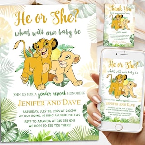 Simba Gender Reveal Invitation, Personalized Simba Or Nala Invite, Her Or She?, Digital Download Printable Templates, Evite, Text Invite