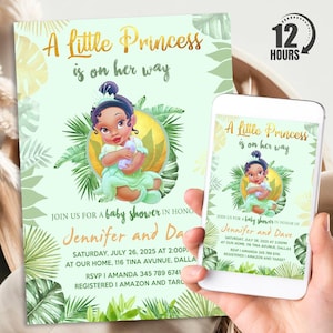 Princess Tiana Baby Shower Invitation, Personalized Princess And Frog Baby Shower Bundle, Digital Download, Printable, Evite, Text Invite