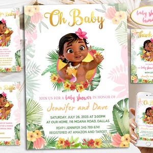 Moana Baby Shower Invitation, Personalized Baby Moana Baby Shower Bundle, Digital Download And Printable Templates, Evite, Text Invite