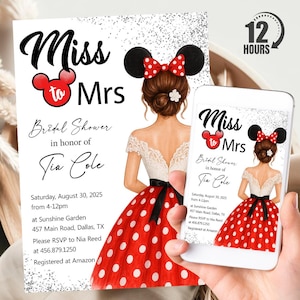 Mickey and Minnie Bridal Shower Invitation, Personalized Bride To Be Invite, Minnie Mouse Digital Download Printable Template, Evite