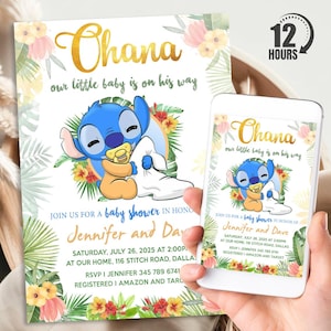 Stitch Baby Shower Invitation, Personalized Baby Stitch Baby Shower Bundle, Digital Download And Printable Templates, Evite, Text Invite