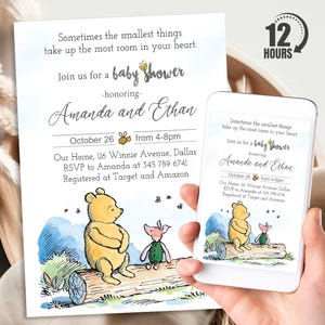 Winnie The Pooh Baby Shower Invitation, Personalized Classic Winnie The Pooh Baby Shower Bundle, Digital Download And Printable Template
