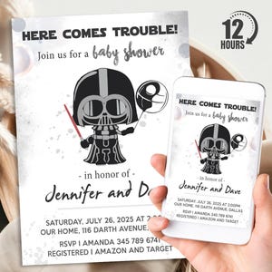 Darth Vader Baby Shower Invitation, Personalized Star Wars Baby Shower Bundle, Digital Download And Printable Templates, Evite, Text Invite