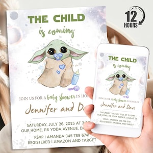 Baby Yoda Baby Shower Invitation, Personalized Star Wars Baby Shower Bundle, Digital Download And Printable Templates, Evite, Text Invite