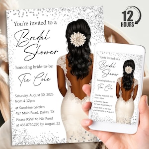 Bridal Shower Invitation, Personalized Bride To Be Invite, African American Bride Digital Download Printable Template, Evite, Text Invite