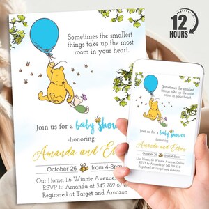 Winnie The Pooh Baby Shower Invitation, Personalized Classic Winnie The Pooh Baby Shower Bundle, Digital Download And Printable Template