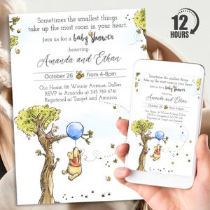 Winnie The Pooh Baby Shower Invitation, Personalized Classic Winnie The Pooh Baby Shower Bundle, Digital Download And Printable Template