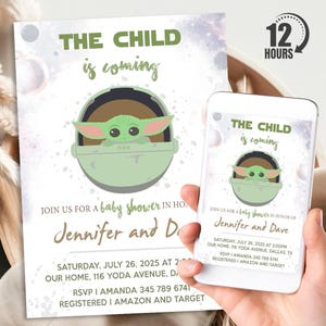 Baby Yoda Baby Shower Invitation, Personalized Star Wars Baby Shower Bundle, Digital Download And Printable Templates, Evite, Text Invite