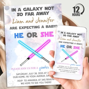 Star Wars Gender Reveal Invitation, Personalized Luke Or Leia Invite, Her Or She?, Digital Download Printable Template, Evite, Text Invite