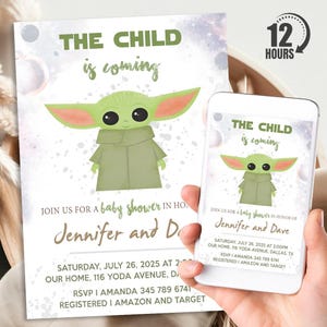 Baby Yoda Baby Shower Invitation, Personalized Star Wars Baby Shower Bundle, Digital Download And Printable Templates, Evite, Text Invite