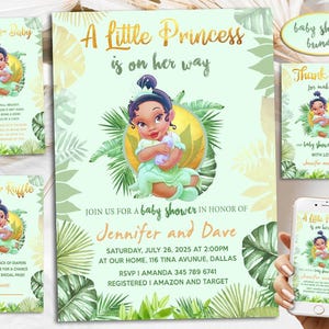 Princess Tiana Baby Shower Invitation, Personalized Princess And Frog Baby Shower Bundle, Digital Download, Printable, Evite, Text Invite