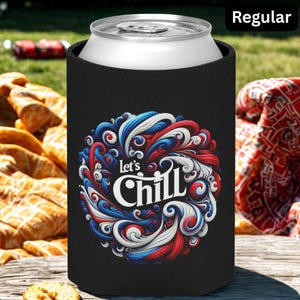 Lets Chill Can Cooler Sleeve, Black Insulated Drink Holder for BBQs, Tailgates, Parties and Gifts, reusable can cover, koozie for relaxation