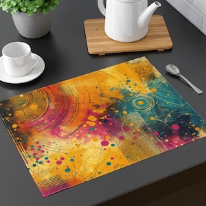 Vibrant Colorful Table Abstract Placemat, Bright Modern Table Decor for Dining, Kitchen, or Outdoor Use, Easy-Clean Artful table Setting