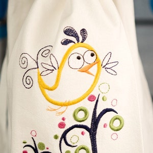 Flour Sack Dish Towels - Whimsical Yellow Birdie on Premium Flour Sack Towel