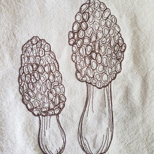 Embroidered Morel Mushroom Flour Sack Towel – 100% Cotton Kitchen Decor - jjhCreations