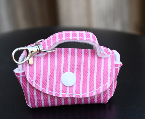 Pink and White Stripe Vinyl Mini Purse / Key Fob - Etsy display picture 2