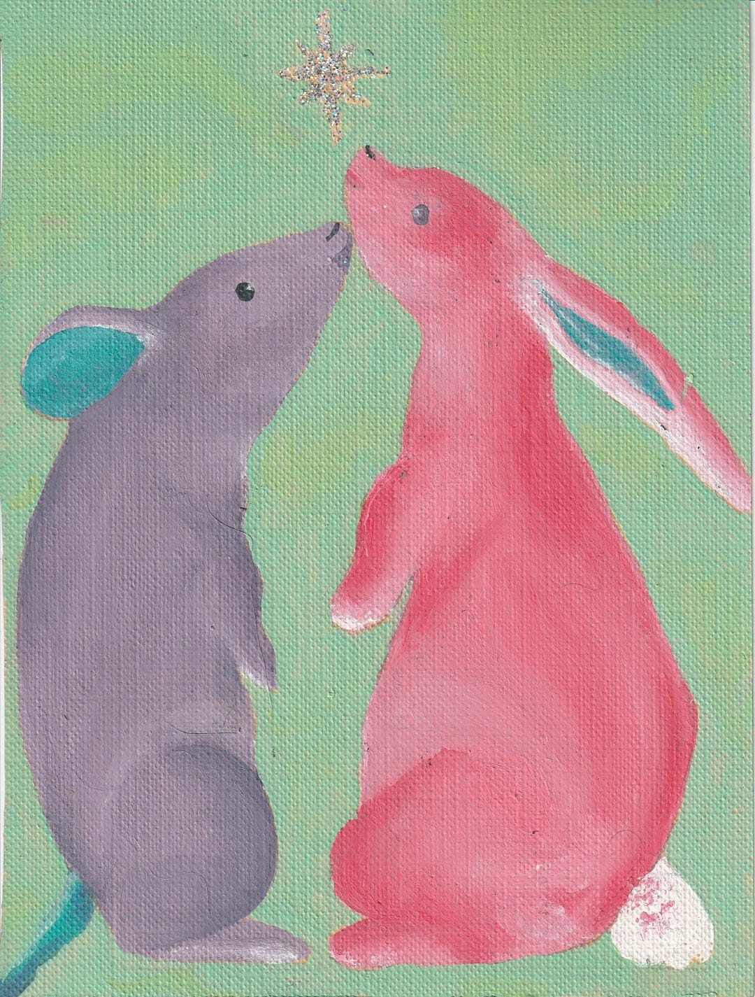 Original Oil Painting of Rat/mouse and Rabbit/bunny in Love - Etsy