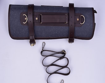 Handmade Canvas Tool Roll Organizer with Leather Trim: Durable Roll Up Storage Pouch for Tools & Accessories