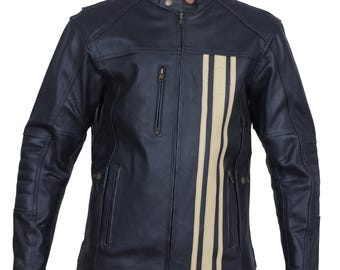 Men's Black Leather Cafe Racer Jacket: Vintage Motorcycle Biker Coat