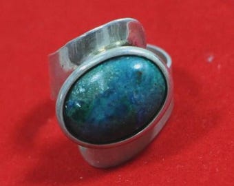 Vintage - 925 Sterling Silver - Ring - Chrysocolla - Cabochon - Size 9"