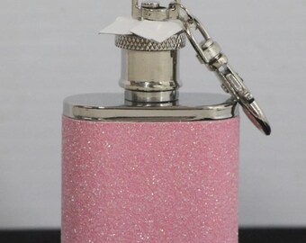 Pink and Silver - Stainless Steel - Glitter - Flask - 1 oz.