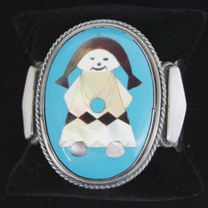 Vintage - Navajo Sterlihttps://i.ebayimg.com/images/g/L4kAAeSwBpJoo4yT/s-l1600.webpng - Pulseira de prata turquesa - Incrustação infantil
