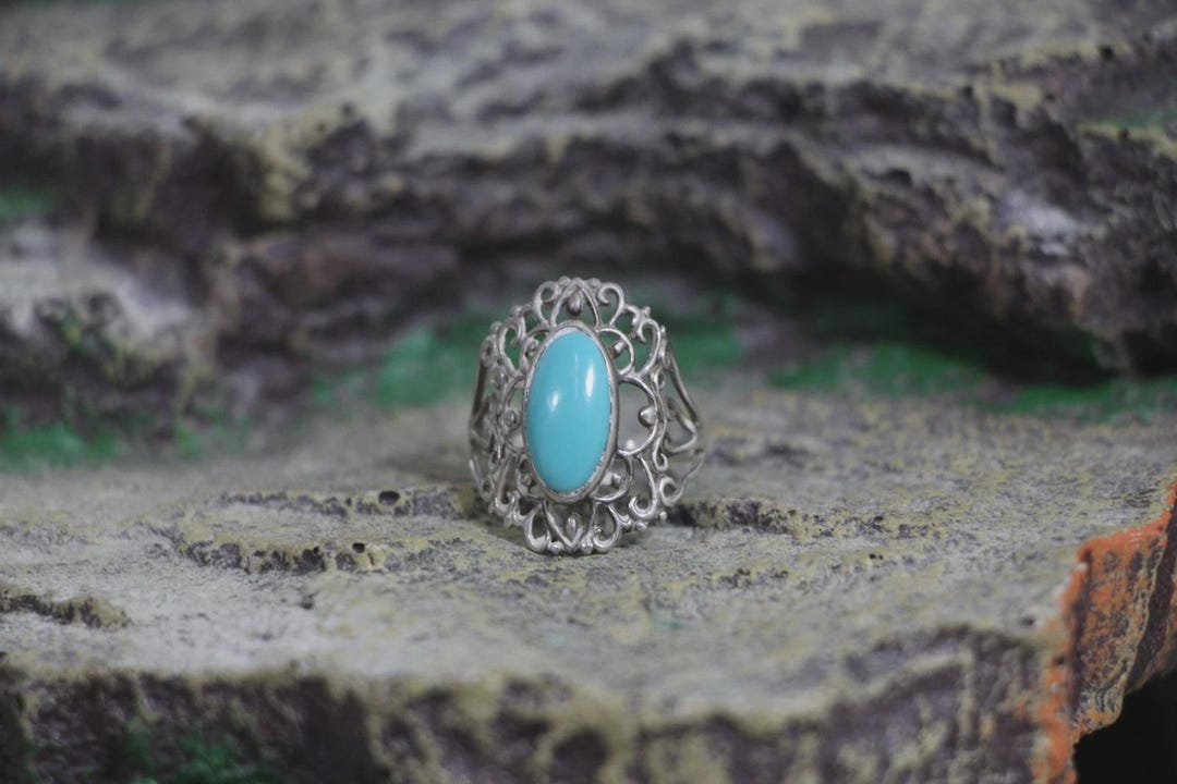 Sleeping Beauty - Sterling Silver - Turquoise - Ring - Size 6.5 - Etsy