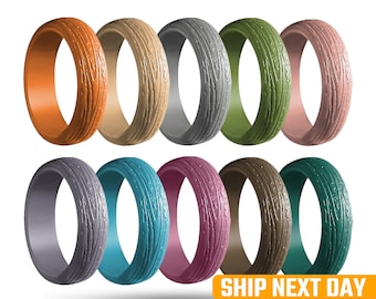 Tree Bark Texture Silicone Ring Set – Colorful, Lightweight, Flexible