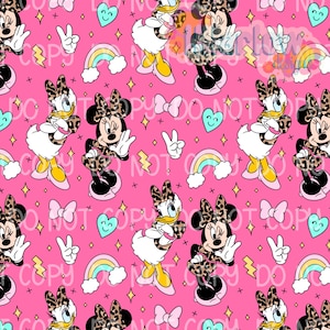 Magical Mouse Minnie & Daisy Duck Leopard Pink Seamless Pattern 12x12 300 DPI