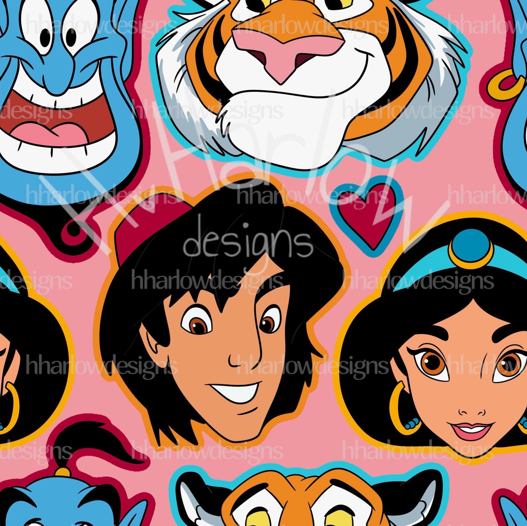 Aladdin Faces Pink Seamless Pattern 12x12 300 DPI - Etsy