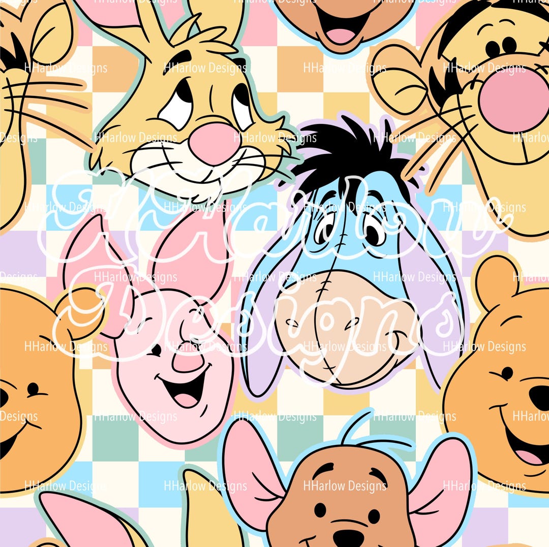 Pooh & Friends Preppy Pastels Checkerboard Seamless Pattern 12x12 300 ...