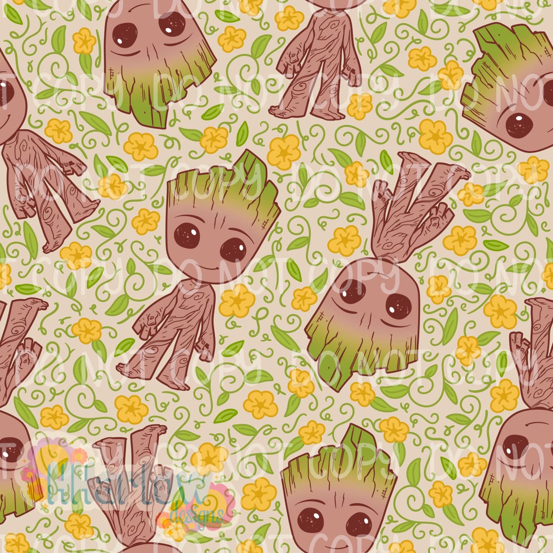 Printable Groot Pattern Baby Groot Floral Seamless Pattern 12x12 300 DPI - Etsy