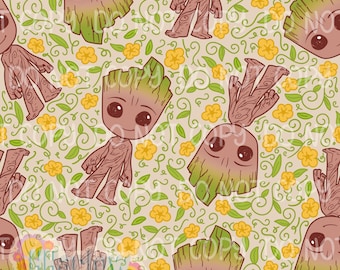 Baby Groot Floral Seamless Pattern 12x12 300 DPI