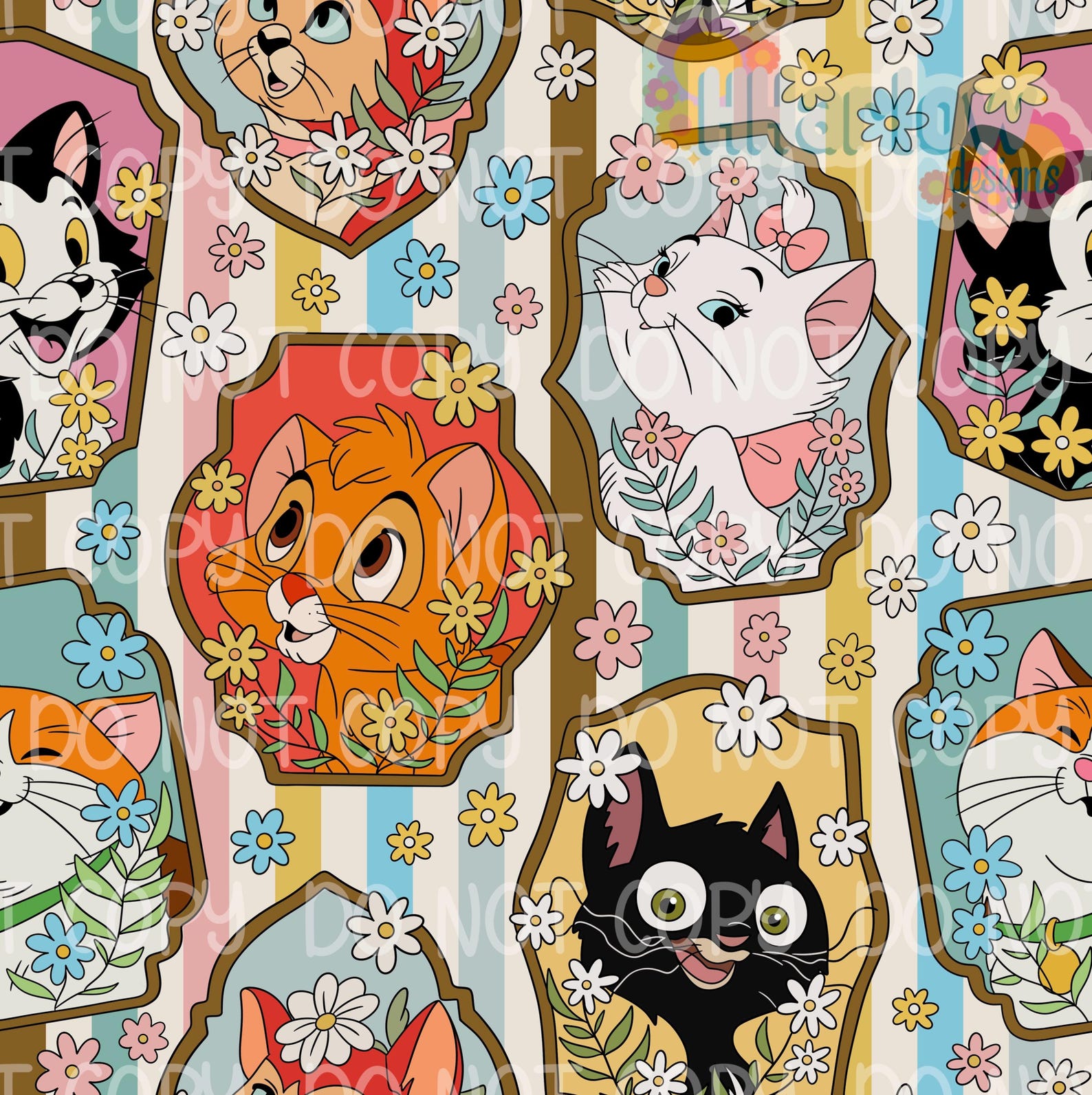 Magical Dis Cats Frames Stripe Seamless Pattern 12x12 300 DPI - Etsy