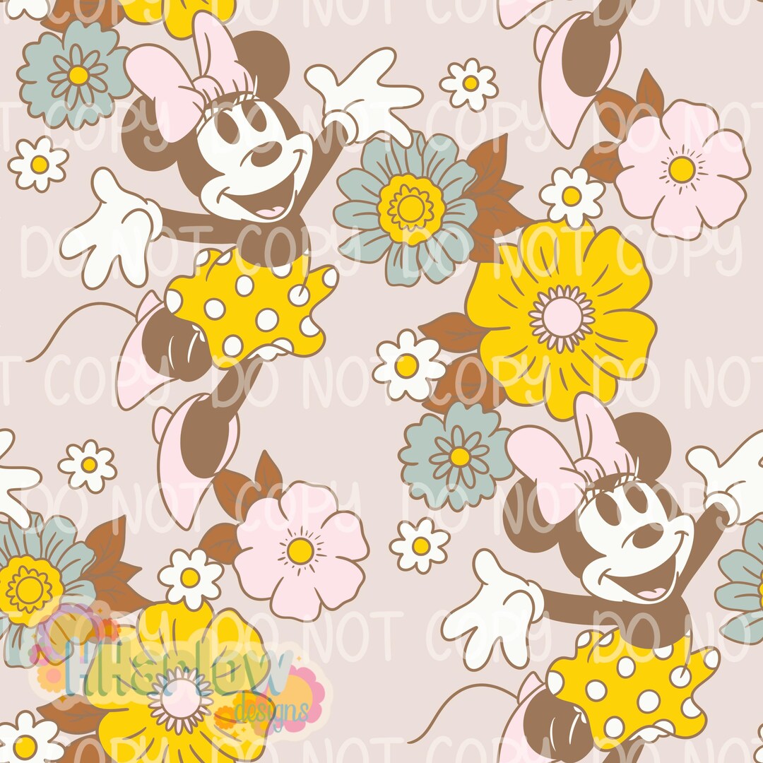 Minnie Mouse Retro Spring Floral Seamless Pattern 12x12 300 DPI - Etsy