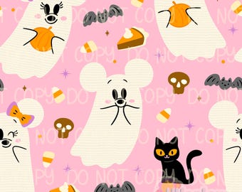 Magical Mouse Ghosts Pink Pumpkin Pie Halloween Seamless Pattern 12x12 300 DPI