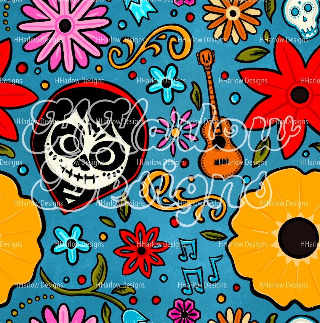 Coco Pixar Vintage Blue Seamless Pattern 12x12 300 DPI - Etsy