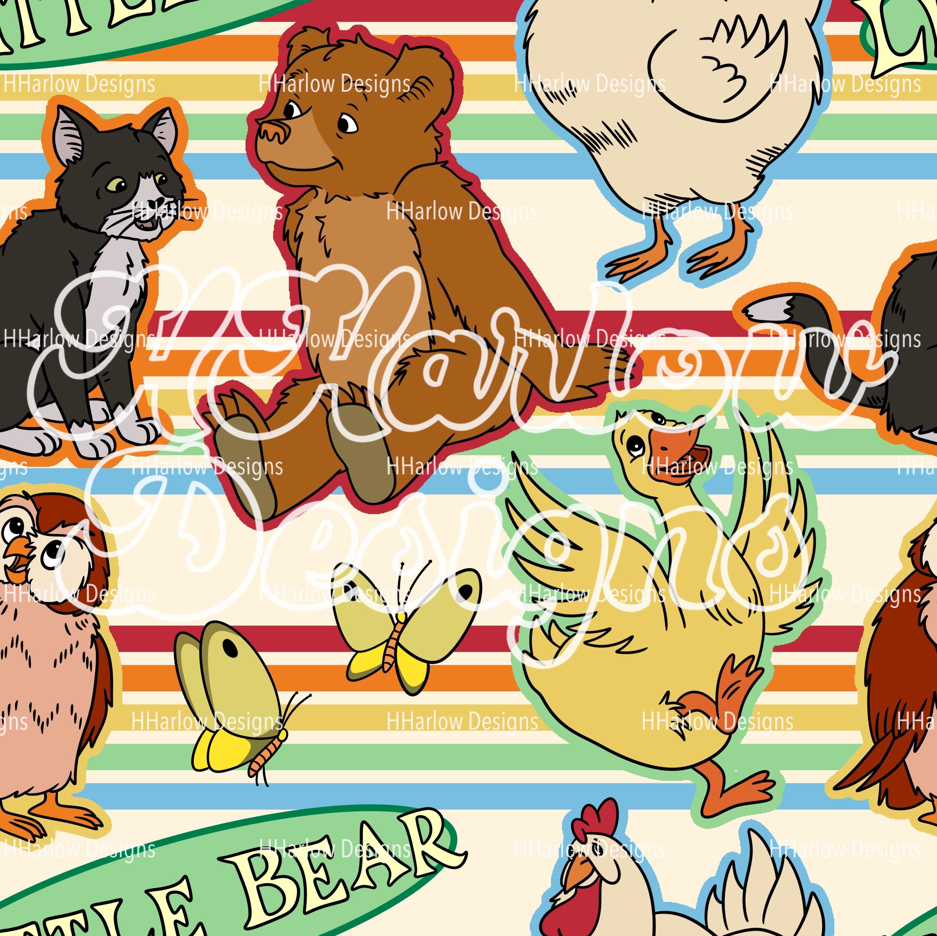 Bear Friends Retro Stripe Seamless Pattern 12x12 300 DPI