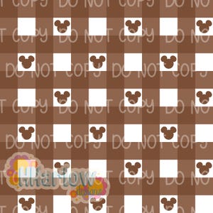 Magical Mouse Toffee Brown Gingham Seamless Pattern 12x12 300 DPI