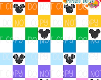 Magical Mouse on Main Street Checkerboard Seamless Pattern 12x12 300 DPI
