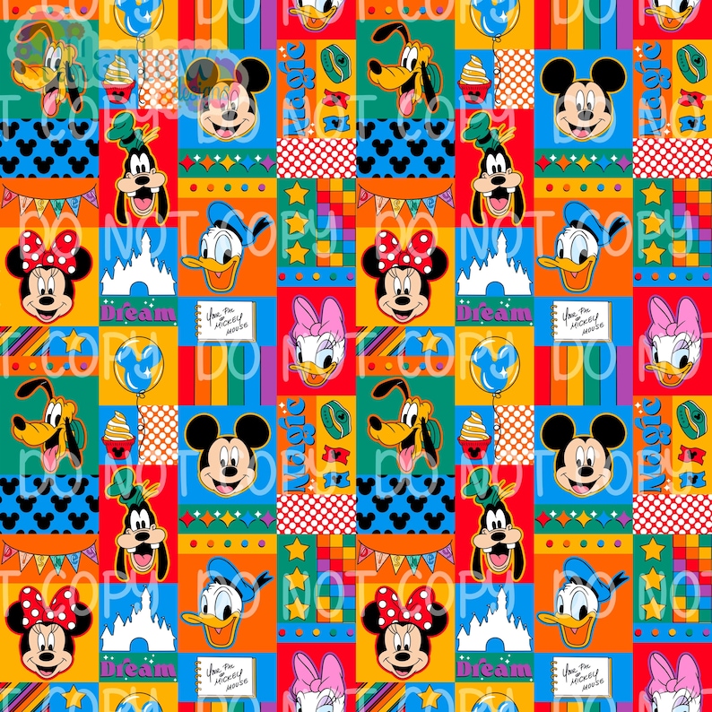 Disney Patchwork Sensational Six 90’s Vibrant Patchwork Seamless Pattern 12x12 300 DPI ...